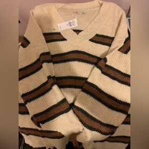 Women’s Long Sleeve American Eagle Striped Off White Sweater